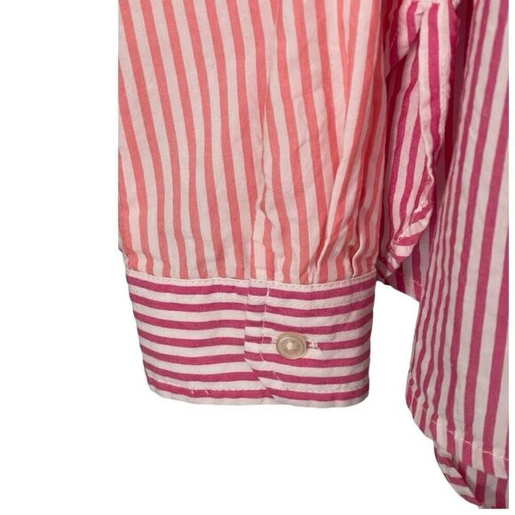 Loft Button-Down Colorful Striped Everyday Blouse Size Petite Medium Long Sleeve - Picture 5 of 6